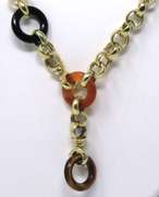 Majestic Yellow Gold Ornamental Gem Ring Station Necklace