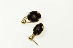 10K Yellow Gold Oval Black Onyx Pearl Accent Dangle Earrings