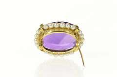18K Yellow Gold Amethyst Pearl Halo Victorian Statement Pin/Brooch