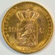 Superb Gem BU 1889 Netherlands 10 Guilden Gold Piece