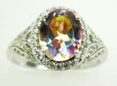 Ornate Mystic Borealis & White Topaz Sterling Ring, 7.25