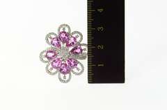 14K White Gold 7.10 Ctw Pink Sapphire Diamond Cocktail Ring