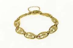 14K Yellow Gold Elaborate Retro Garnet Pearl Filigree Chain Bracelet