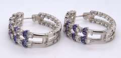 Sterling Silver Blue and White Cubic Zirconia Hoop Earrings