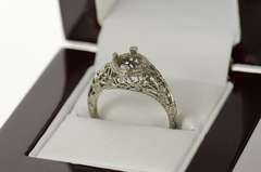 18K White Gold 5.75mm Art Deco Filigree Engagement Setting Ring