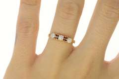 14K Yellow Gold Opal Ruby Ornate Wedding Band Ring