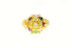 22K Yellow Gold Diamond Ruby Quartz Tiger's Eye Statement Ring