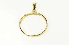 14K Yellow Gold 31mm Coin Holder Bezel Grooved Round Pendant