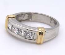 Outstanding Platinum and Yellow Gold Princess Cut Diamond Band