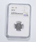 AU55 1891 Seated Liberty Dime - Graded NGC