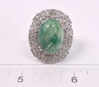 Dazzling 12.40CTS Emerald and 2.16CTW White Sapphires Set in Sterling Silver Ring