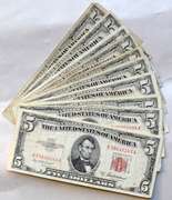 10 $5  1953 ABC Series Nicer Red Seal US Notes