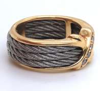 Cute Stainless Steel & 18kt X Cable Ring