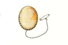 9K Yellow Gold Unique Victorian Carved Shell Lady Cameo Pin/Brooch