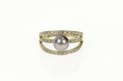 14K White Gold Grey Pearl Diamond Tiered Statement Ring