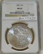 1890 Morgan Dol NGC MS-62, looks GEM