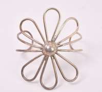 Large Flower Bangle Bracelet in Sterling Silver
