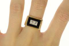 14K Yellow Gold Squared Black Onyx Diamond Men's Ring
