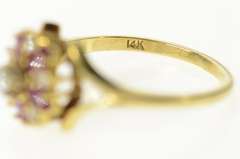 14K Yellow Gold Diamond Marquise Ruby Halo Cluster Cocktail Ring