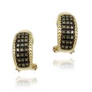 18K Gold over Sterling Silver 1/2ct Champagne Diamonds Half Hoop Earrings