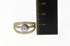 14K White Gold Grey Pearl Diamond Tiered Statement Ring