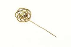 Gold Filled Pearl Retro Spiral Swirl Circle Statement Stick Pin