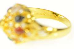 22K Yellow Gold Diamond Ruby Quartz Tiger's Eye Statement Ring
