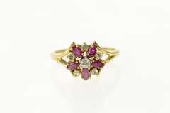 14K Yellow Gold Diamond Marquise Ruby Halo Cluster Cocktail Ring