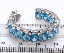 Sterling Silver Blue Cubic Zirconia Hoop Earrings