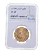 MS62 1918 Mexico 20 Pesos Gold - Graded NGC