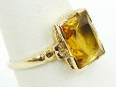 Deco 10K Ring with Large Citrine, Size 8