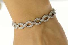 14K White Gold 9.63 Ctw Pave Diamond Oval Chain Tennis Bracelet