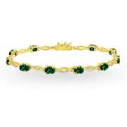Yellow Gold Flashed Sterling Silver Created Emerald and White Topaz Oval-Cut Swirl Tennis Bracelet