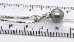 Great White Gold Black Pearl and Diamond Pendant on Chain