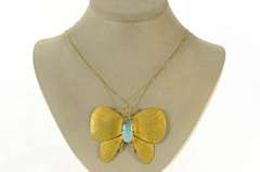 18K Yellow Gold Turquoise Satin Finish Butterfly Moth Pin/Brooch