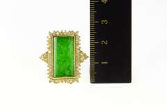 14K Yellow Gold Jade Diamond Halo Cluster Accent Statement Ring