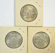 3 Choice BU 1949-P Franklin Half Dollars. Full Bell Lines