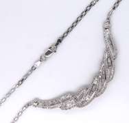 Beautiful Sterling Silver Baguette and Single Cut Diamond Necklace