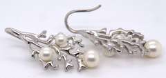 Sterling Silver Pearl Leaf Style Earrings