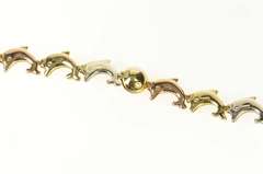 10K Yellow Gold Tri Tone Dolphin Link Beach Ocean Motif Bracelet