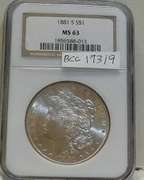 1881-S Morgan Dol NGC MS-63, satin
