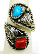 Navajo JJ Sterling Turquoise/Coral Ring, Size 6