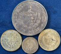 Lot Of 4 Silver Cuban Peso/Centavo Coins.