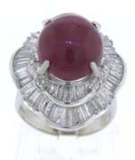 Outstanding Platinum Ruby Star Cab and Diamond Ring