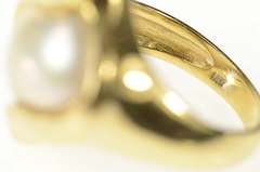 14K Yellow Gold Pearl Ornate Swirl Classic Statement Ring