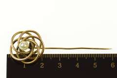 Gold Filled Pearl Retro Spiral Swirl Circle Statement Stick Pin