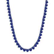 Sterling Silver Created Blue Sapphire Heart Classic Tennis Necklace, 16 Inches