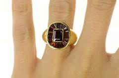 18K Yellow Gold Emerald Garnet Baguette Bezel Halo Cocktail Ring