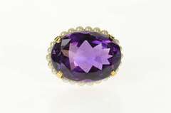 18K Yellow Gold Amethyst Pearl Halo Victorian Statement Pin/Brooch