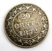 Rare 1872 Newfoundland 20 Cent Coin